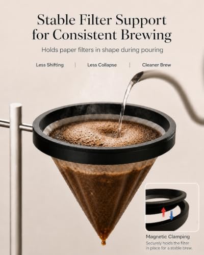 Pour Over Coffee Stand, Dripper-Free Coffee Maker with Magnetic Ring Design, Wooden Base Coffee Brewing Set, Includes Filter Paper, for Pour Over Coffee Lovers - Image 4