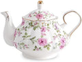 Agyiuns Flower Ceramic Teapot,22oz Porcelain Tea pot for Tea Coffee Milk for Office Home Men Women as Gift (White and big flowers) by Agyiuns