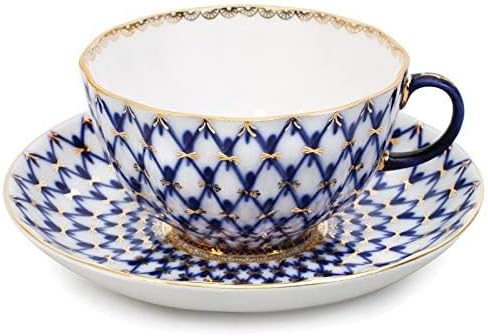 Imperial/Lomonosov Porcelain Teacup w/Saucer"Tulip Cobalt Net" - Image 2