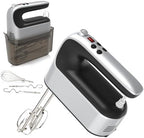 Yomelo 9-Speed Digital Hand Mixer Electric, 400W Powerful DC Motor, Hand Mixer Electric Handheld with Snap-On Storage Case, 5 Stainless Steel Accessories, Beaters, Dough Hooks, Whisk(Silvery Black) by Yomelo