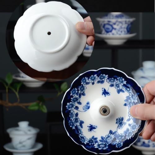 Umbrella Shape Ceramic Tea Strainer - Blue & White Porcelain Rotating Loose - Image 7