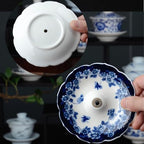 Umbrella Shape Ceramic Tea Strainer - Blue & White Porcelain Rotating Loose - Image 7