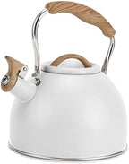 Tea Kettle, Vegoran 100 OZ / 3 Liter Whistling Tea Kettle, Tea Pots for Stove Top Food Grade Stainless Steel with Wood Pattern Folding Handle, Loud Whistle Kettle for Tea, Coffee, Milk (White) by Vegoran