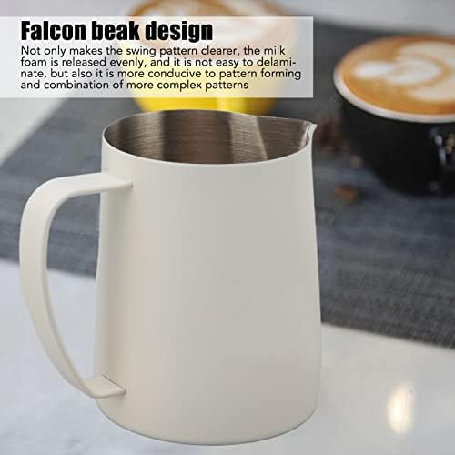 Coffee Milk Frothing Pitcher, 600ml Espresso Steaming Jug with Falcon Beak Tip, 304 Stainless Steel Milk Frother Cup for Coffe, Cappuccino, Latte Art, Espresso Machine Accessories(White) - Image 5