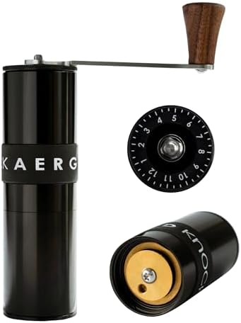 Aergrind Stepless Manual Coffee Grinder, 38mm Pro Burr, Top Dial Adjustment, Foldable Handle, Ultra-Portable Design for Espresso, Aeropress, Pour Over, Travel & Office, Black by Unknown