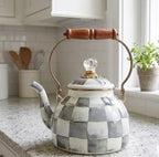 Checkered Tea Kettle for Checkered Kitchen Decor - Gray and White Tea Kettle for Stovetop - Stylish Enamel Teapot with Wooden Handle - Vintage Classic Teapot with Elegant Lid & Knob- 2.5 Quart - Image 6