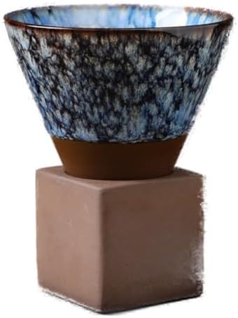 Ceramic Pedestal Coffee Cup, 7 Oz Flared Mug with Square Holder, 25 Colors (Blue Slate Crackle) by Unknown
