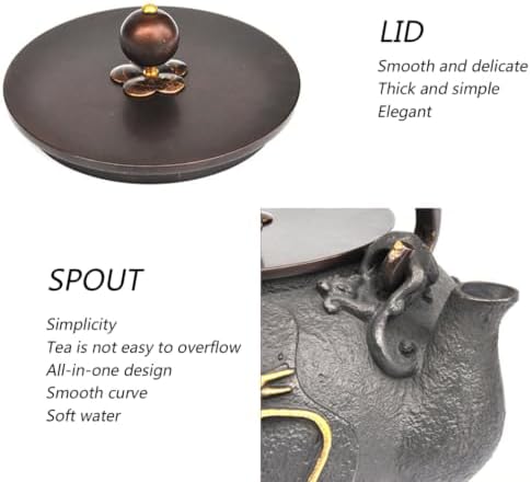 Golden Cast Iron Teapot Without Coating Japanese Style Tetsubin Tea Kettle with Infuser Iron Tea Gift for Adult Father Mother Family,Coiled Dragon,1.2L - Image 5