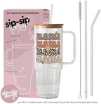 Sip-Sip Hooray! Retro Leopard Mama 40oz Glass Tumbler with Lid and Straw - Image 2