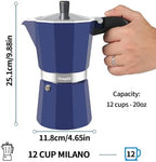 Mongdio Stovetop Espresso Maker Moka Pot, Stove Top Cuban Coffee Maker, Italian Greca Mocha Pot, 12 Espresso Cups, 20 oz - Blue - Image 6