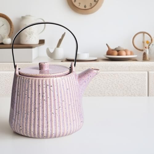 Yundu Ceramic Teapots for Tea, 1000ml/33.8oz Tea Pot with Infusers for Loose Tea, Striped Tea Pot with Removable Tea Infuser - Reactive Pueple - Image 5