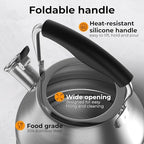 Stovetop Whistling Tea Kettle 2.4 QT / 2.3L, Stainless Steel Water Kettle for Induction, Gas & Electric Stoves, Fast Boiling Tea Kettle with Loud Whistle, Cool Touch Handle, Wide Lid, Satin, Silver - Image 3