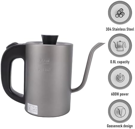 Gooseneck electric kettle, 600 watts, 0.8 liter capacity, automatic shut off, suitable for pour over coffee and tea - Image 5