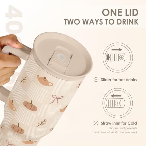 Fall Pumpkin Stainless Steel Slider Tumbler with Handle 40 Ounces with Lid, Travel Cup, Insulated Bottles for Girls Women - Image 5