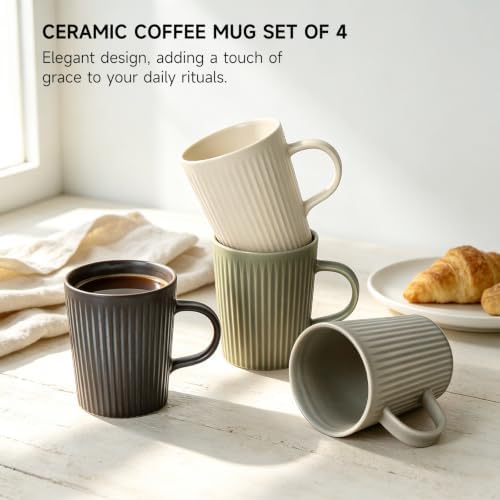Coffee Mugs Set of 4, 16oz Large Striped Stoneware Coffee Cups with Handle - Image 3