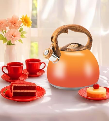 3.2Qt Stainless Steel Whistling Tea Kettle Stovetop, Orange - Image 6