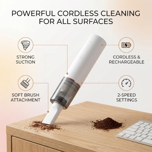 Jiawu Mini Coffee Grinder Vacuum Cleaner with Soft Brush (White) - Image 2