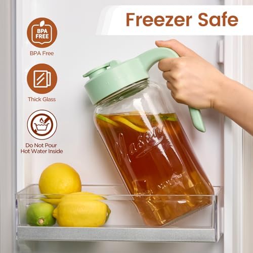 Mason Jar Pitcher - Airtight & Leakproof Glass Pitcher with Lid, Perfect for Breastmilk, Cold Brew, and Sun Tea, 2 Quart (64 oz) Mason Jar with Pour Spout Lid - Image 5