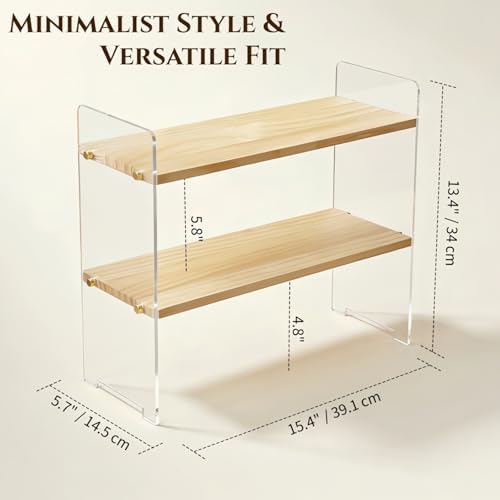 Coffee Station Organizer 2 Tier, Solid Wood Mug Shelffor Coffee Bar,Matcha Station,Tea Storage - Holds Mugs,Beans,Syrup,Cups,Tirrers - Image 2