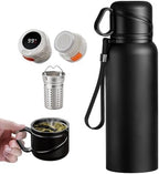 Double wall vacuum Leakproof stainless steel wide mouth insulated water bottle;tea tumbler with infuser,cup,lid;smart thermoses hot drinks;thermal flask ice coffee with led digital temperature display by Unknown