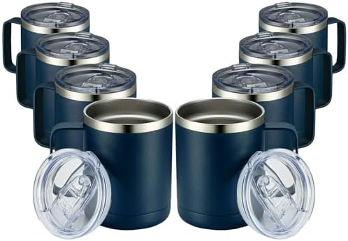 MEWAY 12oz Coffee Mug With Handle 8 Pack Bulk,Stainless Steel Insulated Travel Tumblers With Sliding Lid,Double Wall Vacuum Camping Cup for Hot & Cold Drinks Tea (Navy,Set of 8) by MEWAY