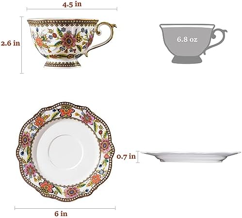 ACMLIFE Bone China Tea Cup and Saucer Set for 1, Vintage Floral Tea Cup with Saucer, Spoon and Gift Box, 6.8 oz (Pink-A) - Image 6