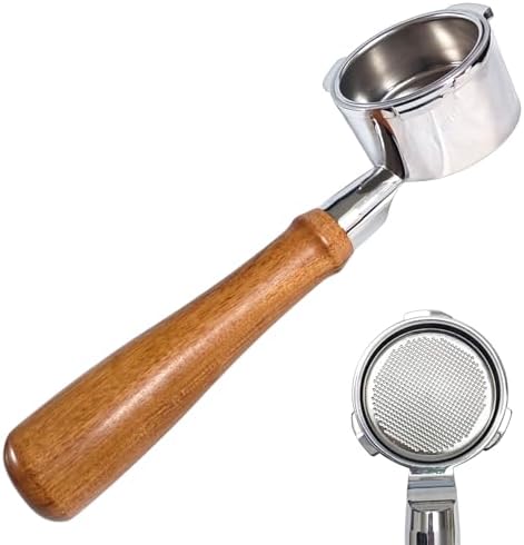 51mm bottomless portafilter 3 ears with Custom Filter Basket Holes 648 * 0.3mm Compatible with Delonghi Espresso Machine EM450, Red Grandis Wood Handle - Unique Natural Wood Variation by ROMIRUS