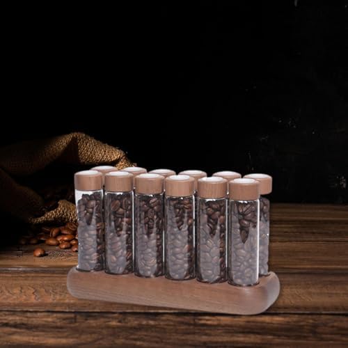 12 Pieces Coffee Bean Storage Tube Single Dose Organization Airtight Glass Container with Wooden Stand Dustproof Suitable for Coffee, 12 Long - Image 4