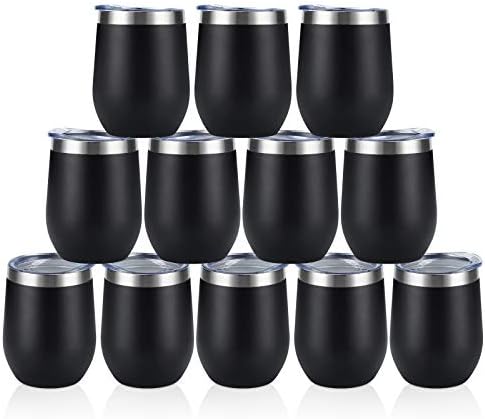 12 Pack Stainless Steel Wine Tumblers, 12Oz Double Wall Vacuum Insulated Wine Tumblers with Lids and Straws, Stainless Steel Stemless Wine Glasses for Coffee, Wine, Cocktails, Champaign, Black - Image 2