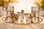 Porcelain Tea Set with 1 Kettle, 6 Piece Tea Cup Set, Aesthetic Classic Teaware Set for Home, Kitchen Decor & Gifting (Florita Golden) - Image 5