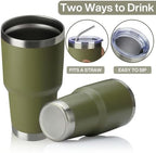 MEWAY 30oz Insulated Tumbler With Lids and Straws,Stainless Steel Double Vacuum Coffee Tumbler Cup, Brush, Durable Powder Coated Coffee Cup for Cold & Hot Drinks, Office, Travel(Army Green,4 PACK) - Image 3