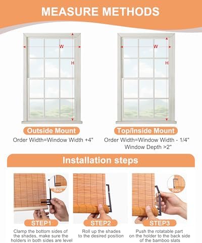 30" W x 72" H Cordless Bamboo Roller Shades for Interior, Brown - Image 3