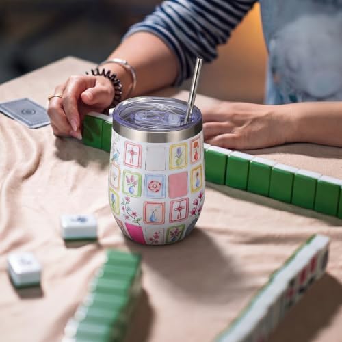 Patelai 4 Pcs 12oz Mahjong Tumbler with Lid 12oz,Bright Style - Image 6