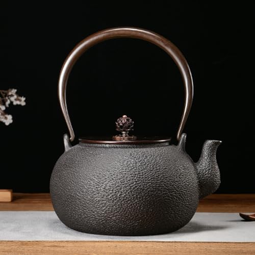 Cast Iron Teapot, Stovetop Safe Tea Kettle With handle, Asian Style Handmade Tea Pot For Home Camping Outdoor Use(1.2L, BlackS) by Unknown