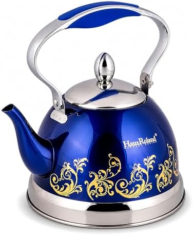 Stainless Steel Kettle 0.74-qt – Small Tea Kettle for Stovetop, Fast Boiling Metal Teapot with Ergonomic Handle, Compact Water Kettle for Coffee & Tea, Silver (Blue 0.7L) by STP-Goods