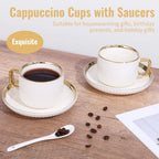 8.5oz Cappuccino Cups with Saucers Set of 6, Ceramic Coffee Cup and Saucer with Gold Rim, Vertical Ribbed Latte Mugs, White Porcelain Tea Cup Set for Wedding, Cafe, Party & Daily Use - Image 6