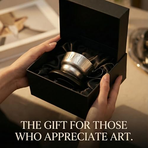 Volcanic Ash Titanium Finish Coffee Mug and Saucer Set (8 oz) | Modern Sculptural Ceramic Cup for Espresso & Latte | Unique Artisanal Home Decor & Desk Art - Image 6