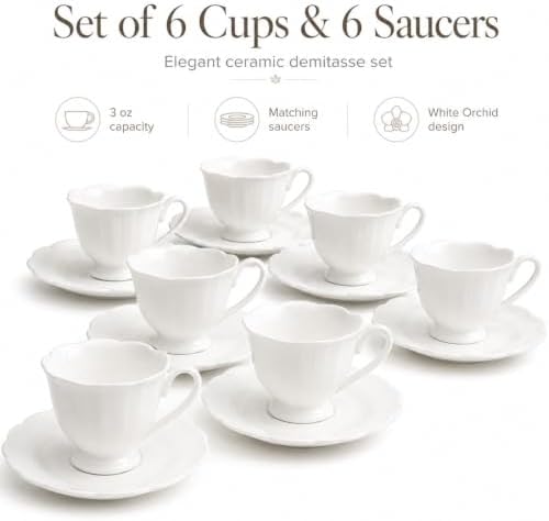 Espresso Cups and Saucers Set of 6, 3 oz White Orchid - Image 2