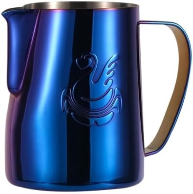 Milk Frother Cup Stainless Steel Espresso Coffee Making Cup Milk Jugs Latte Art Swan Frothing Pitcher Coffeeware(600ml,Blue) by Unknown