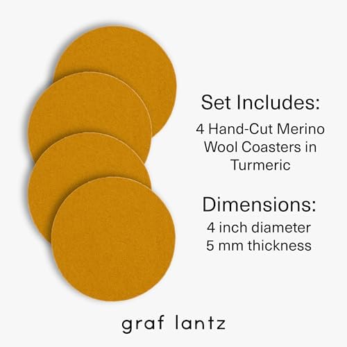 Graf Lantz - Bierfilzl Merino Wool Round Coasters Set of 4 - Turmeric (4" Circles) - Absorbs 30% of Weight - German Wool - Heat Resistant, Sustainable, & Reusable - Home Decor & Coffee Table Decor - Image 4
