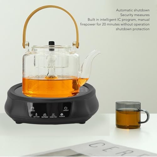 Electric Tea Kettle, 800W Mini Electric Ceramic Stove with 8 Adjustable Power Levels and 180 Minutes Timer, Intelligent Automatic Shutdown, for Boiling Water & Making Tea Coffee (Black) - Image 2