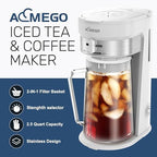 AEMEGO Iced Tea Coffee Maker, Brewing System with 2.5-quart Glass Pitcher, sliding strength selector, Stainless Steel Decoration, Reusable Filter（white） - Image 2