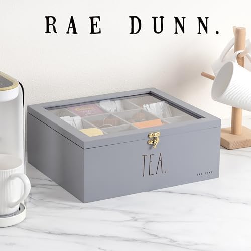 Rae Dunn Tea Bag Organizer - Tea Box Divided Storage Container Box with Hinge Lid for Kitchen Cabinet, Countertop, Pantry, Hold Coffee Pods, Seasoning Packets, Condiments, Grey - Image 6