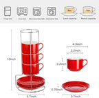 8 Ounce Stackable Cappuccino Cups with Saucers and Metal Stand - Image 2