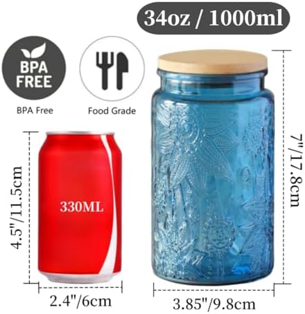 ANSQU 4-Pack Vintage Glass Jars with Airtight Lids, 34oz Coffee Canisters - Image 2