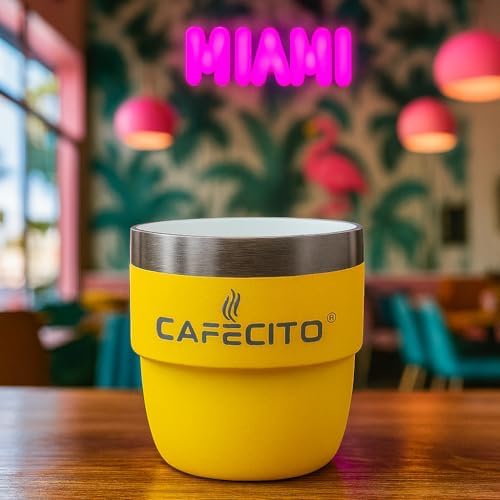 CAFECITO® 4 oz Stackable Espresso Cups – Set of 2 – Miami Yellow | Vacuum Insulated Stainless Steel – Double Wall Coffee Cups for Espresso & Cortadito – Giftable, Durable & Stackable Design - Image 6