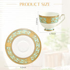 Luxury White & Gold Embossed Tea Cups and Saucers with Teapot, Sugar Bowl, & &Creamer, Vintage European Porcelain Coffee Set for Tea Party, Wedding, Gift (Teal, 4pcs/set) - Image 6