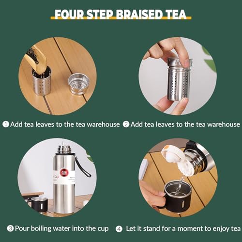 1500ml Double wall vacuum Leakproof stainless steel wide mouth insulated water bottle,tea tumbler with tea strainer infuser basket,cup and lid; travel coffee thermoses hot drinks,cold thermal flask - Image 6