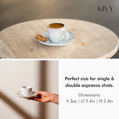 KIVY Stoneware Espresso Cups, 4-Piece Set - Italian Design, Thick-Walled, 3 oz, Microwave & Dishwasher Safe - Image 3