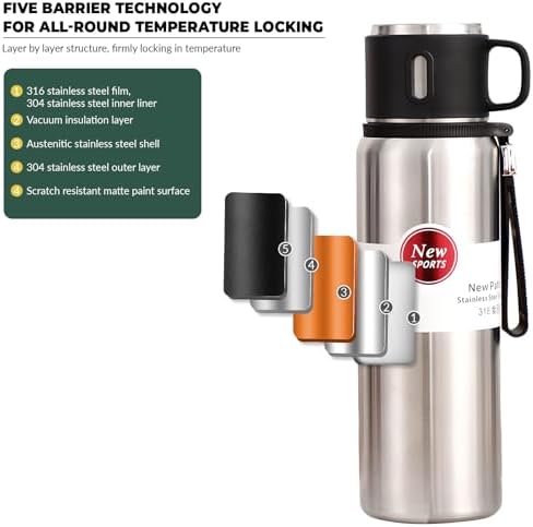 1000ml Double wall vacuum Leakproof stainless steel wide mouth insulated water bottle,tea tumbler with tea strainer infuser basket,cup and lid; travel coffee thermoses hot drinks,cold thermal flask - Image 4
